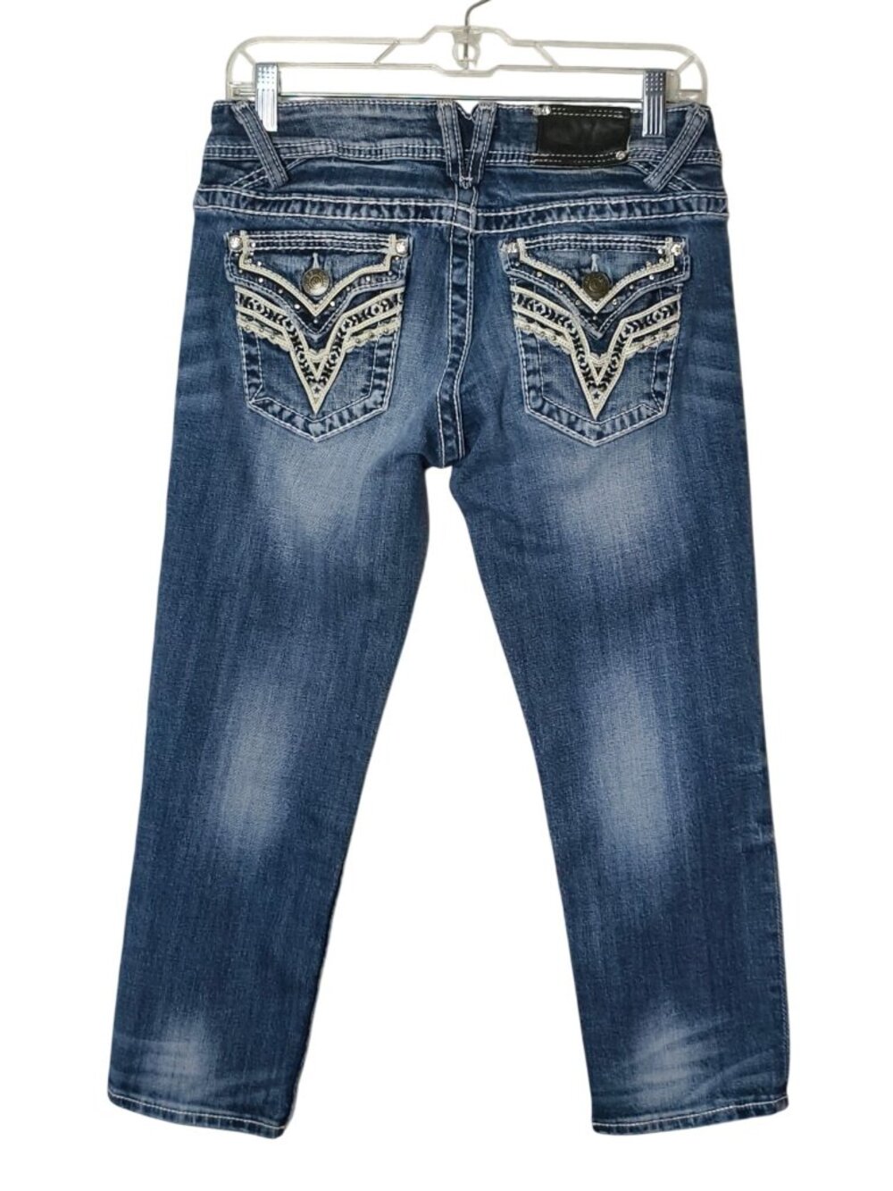 Vigoss Juniors 5 Capri Jeans Distressed Embroidered 21 Preppy Hip Grunge Urban - Picture 2 of 9